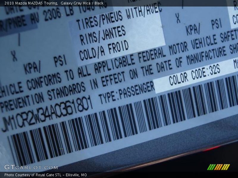 2010 MAZDA5 Touring Galaxy Gray Mica Color Code 32S