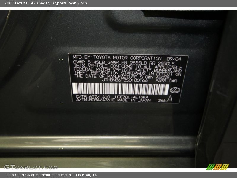 Cypress Pearl / Ash 2005 Lexus LS 430 Sedan