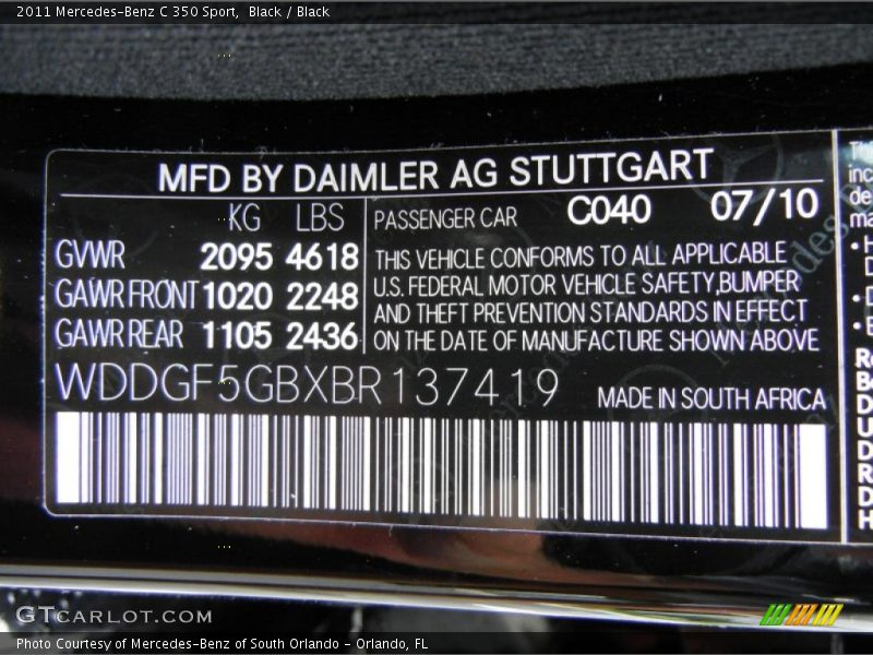2011 C 350 Sport Black Color Code 040