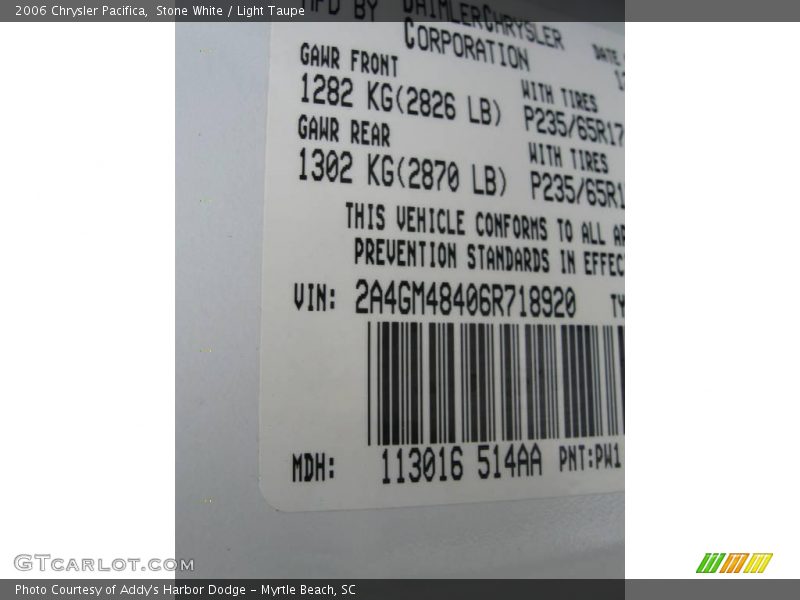 Stone White / Light Taupe 2006 Chrysler Pacifica