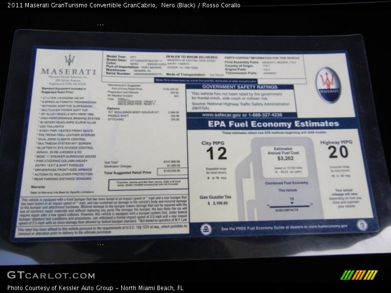  2011 GranTurismo Convertible GranCabrio Window Sticker