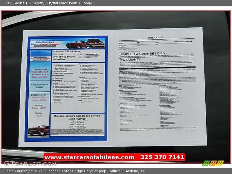 Crystal Black Pearl / Ebony 2010 Acura TSX Sedan