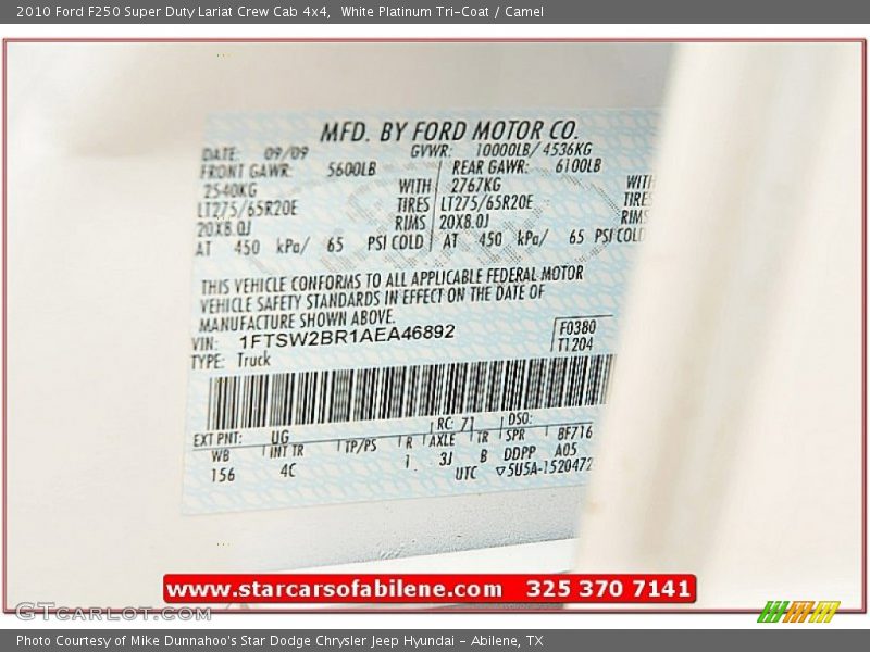 White Platinum Tri-Coat / Camel 2010 Ford F250 Super Duty Lariat Crew Cab 4x4