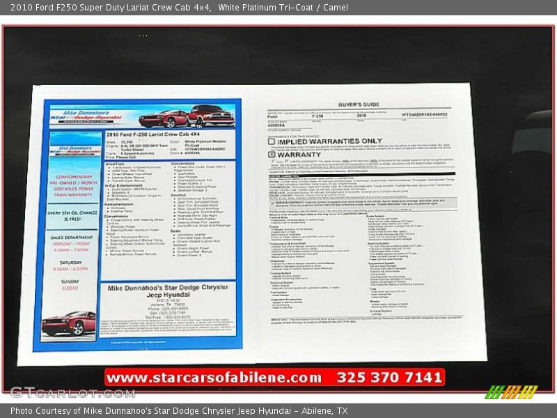 White Platinum Tri-Coat / Camel 2010 Ford F250 Super Duty Lariat Crew Cab 4x4
