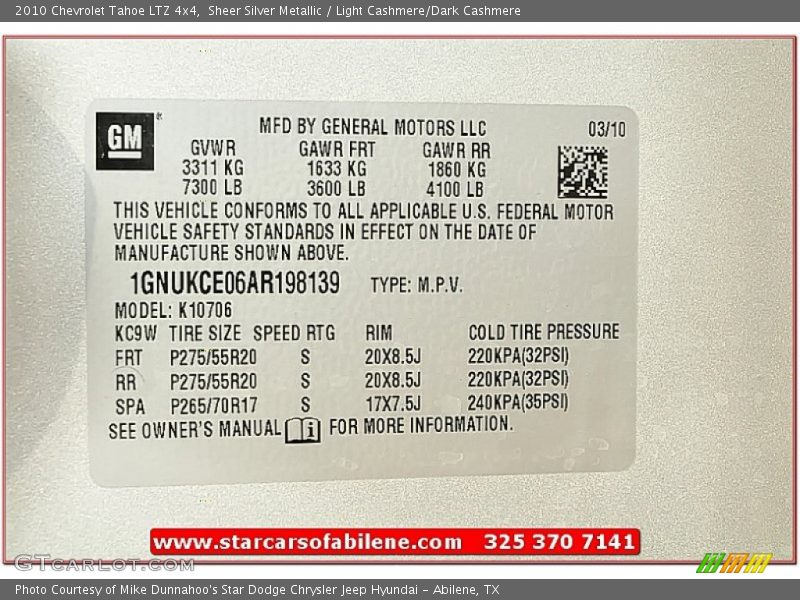 Sheer Silver Metallic / Light Cashmere/Dark Cashmere 2010 Chevrolet Tahoe LTZ 4x4