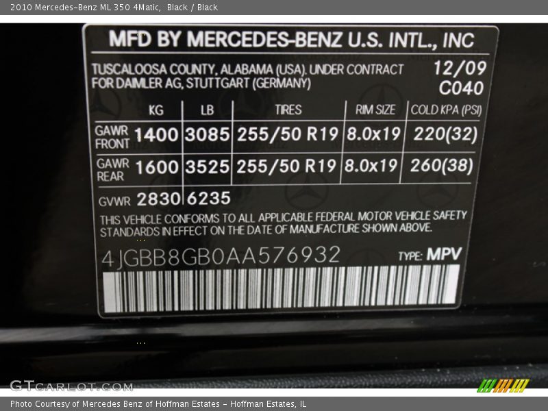 Black / Black 2010 Mercedes-Benz ML 350 4Matic