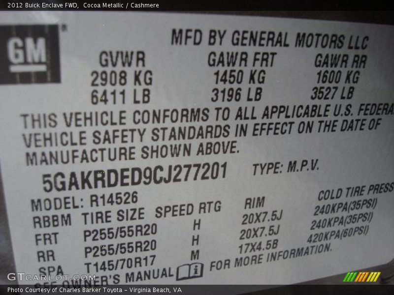Cocoa Metallic / Cashmere 2012 Buick Enclave FWD