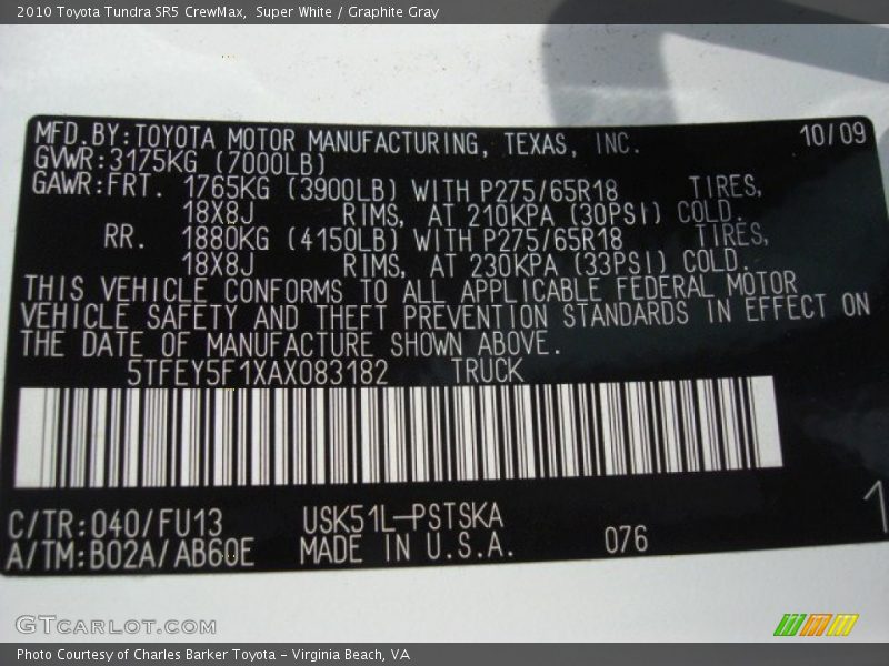 Super White / Graphite Gray 2010 Toyota Tundra SR5 CrewMax