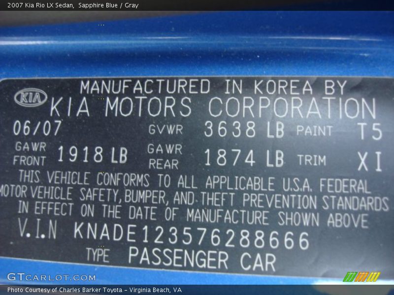 Sapphire Blue / Gray 2007 Kia Rio LX Sedan