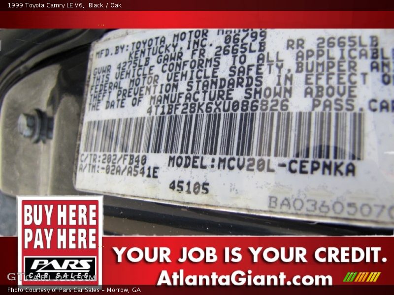 Black / Oak 1999 Toyota Camry LE V6