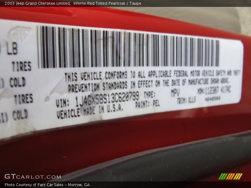 Inferno Red Tinted Pearlcoat / Taupe 2003 Jeep Grand Cherokee Limited