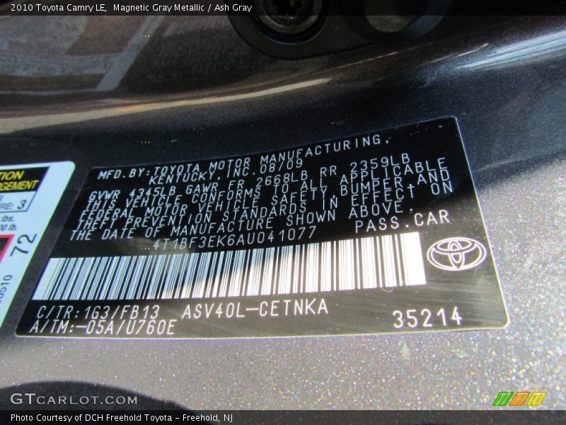 Magnetic Gray Metallic / Ash Gray 2010 Toyota Camry LE