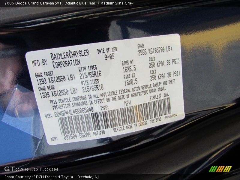 Atlantic Blue Pearl / Medium Slate Gray 2006 Dodge Grand Caravan SXT