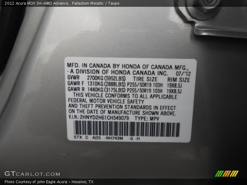 Palladium Metallic / Taupe 2012 Acura MDX SH-AWD Advance