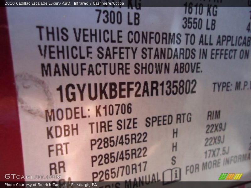 Infrared / Cashmere/Cocoa 2010 Cadillac Escalade Luxury AWD