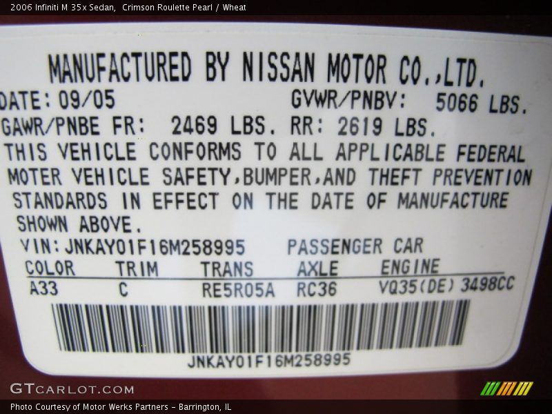Crimson Roulette Pearl / Wheat 2006 Infiniti M 35x Sedan