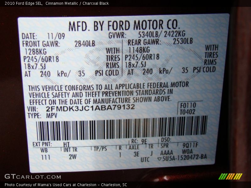 Cinnamon Metallic / Charcoal Black 2010 Ford Edge SEL