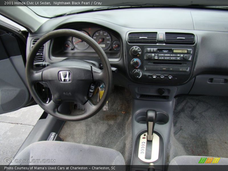 Nighthawk Black Pearl / Gray 2001 Honda Civic LX Sedan