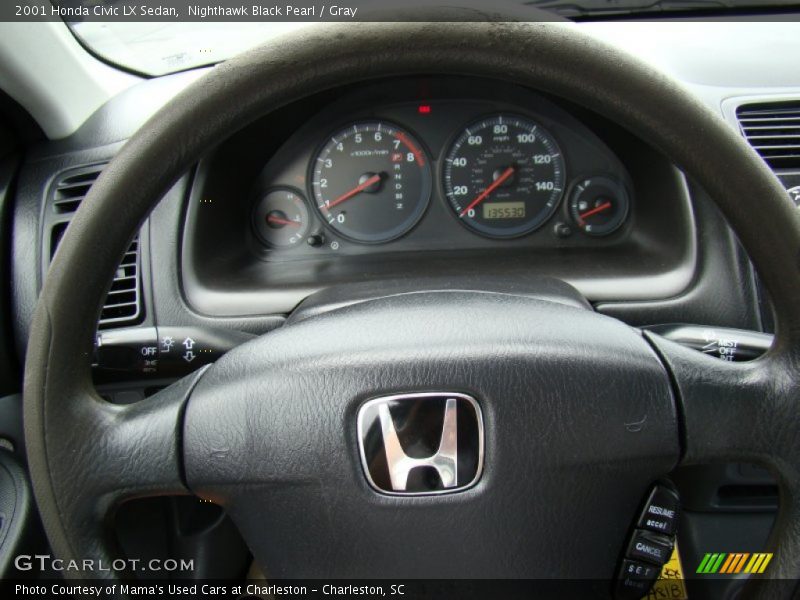 Nighthawk Black Pearl / Gray 2001 Honda Civic LX Sedan