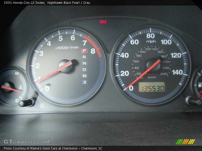 Nighthawk Black Pearl / Gray 2001 Honda Civic LX Sedan