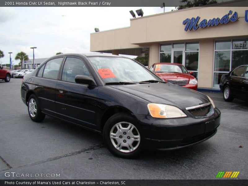 Nighthawk Black Pearl / Gray 2001 Honda Civic LX Sedan