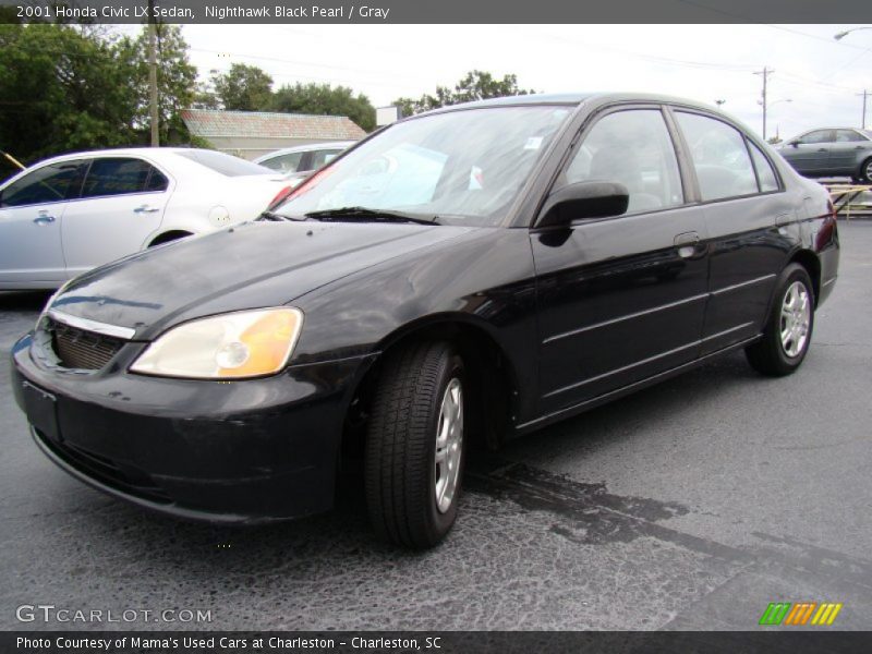 Nighthawk Black Pearl / Gray 2001 Honda Civic LX Sedan