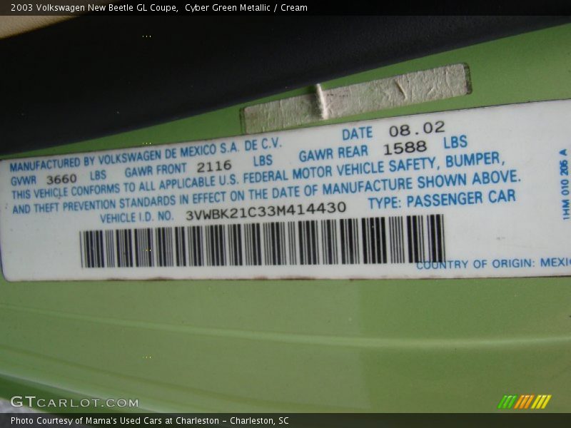 Cyber Green Metallic / Cream 2003 Volkswagen New Beetle GL Coupe
