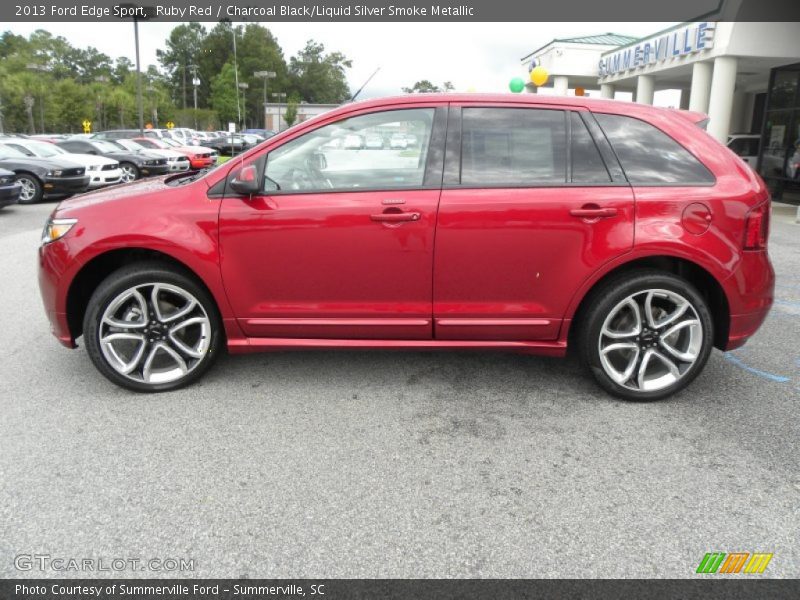 Ruby Red / Charcoal Black/Liquid Silver Smoke Metallic 2013 Ford Edge Sport