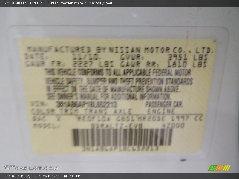 Fresh Powder White / Charcoal/Steel 2008 Nissan Sentra 2.0