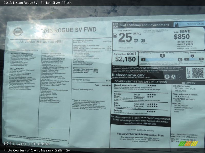 Brilliant Silver / Black 2013 Nissan Rogue SV