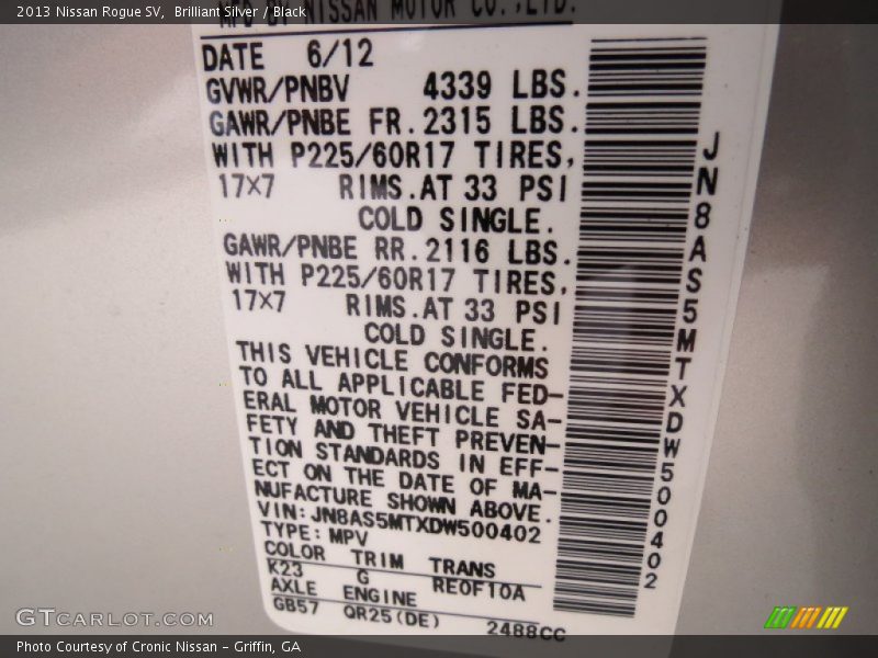 Brilliant Silver / Black 2013 Nissan Rogue SV