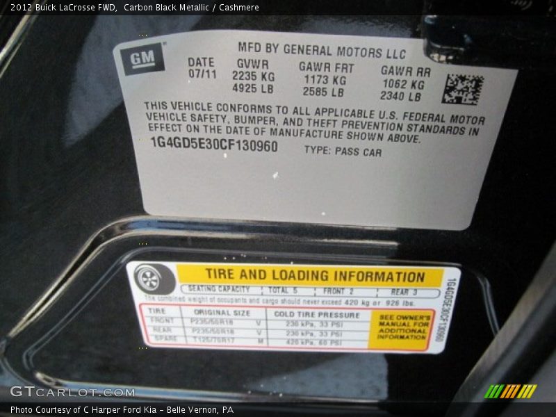 Carbon Black Metallic / Cashmere 2012 Buick LaCrosse FWD