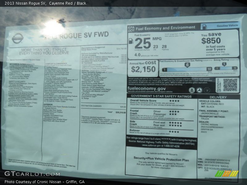  2013 Rogue SV Window Sticker
