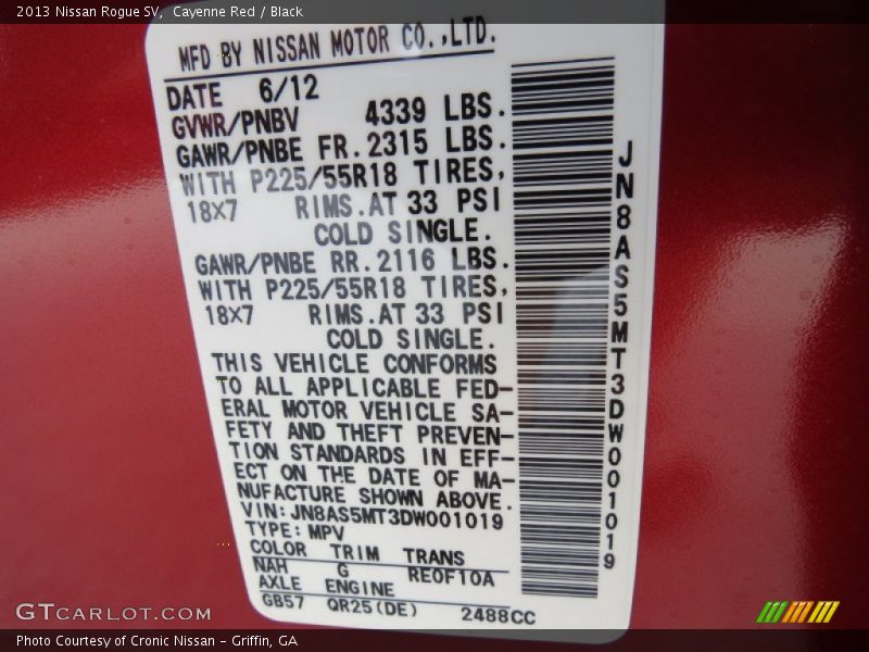 2013 Rogue SV Cayenne Red Color Code NAH