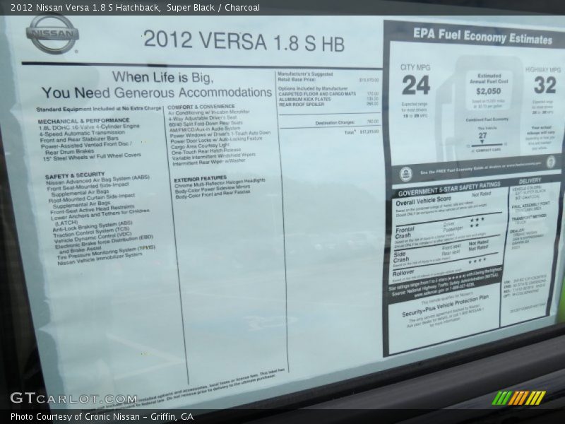 Super Black / Charcoal 2012 Nissan Versa 1.8 S Hatchback