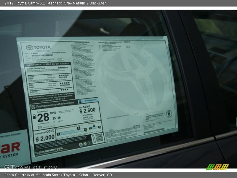Magnetic Gray Metallic / Black/Ash 2012 Toyota Camry SE