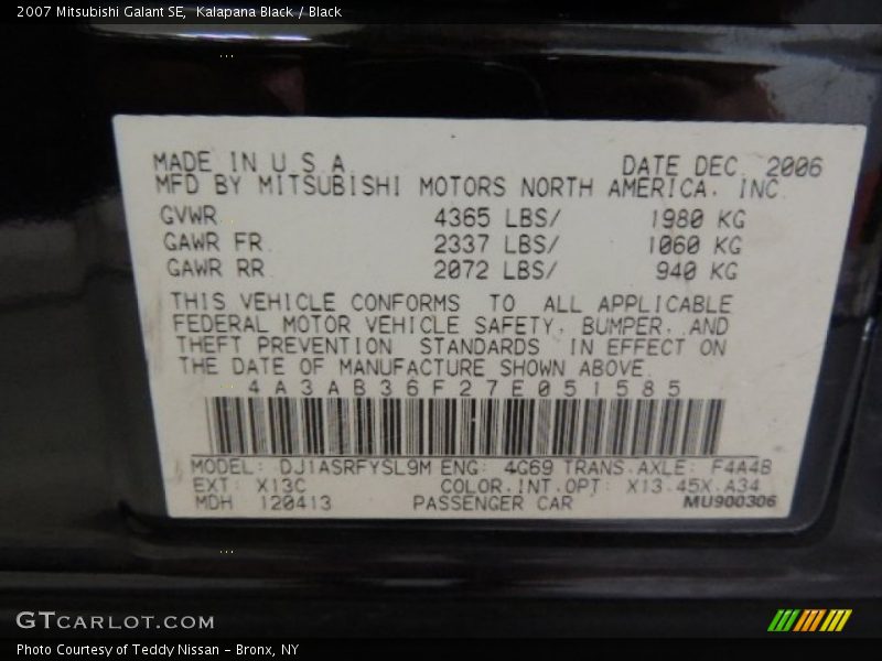 Kalapana Black / Black 2007 Mitsubishi Galant SE