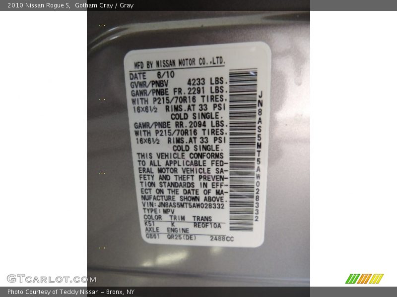 Gotham Gray / Gray 2010 Nissan Rogue S