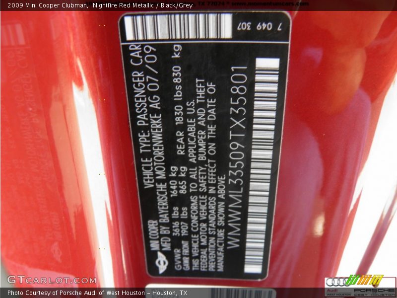 Nightfire Red Metallic / Black/Grey 2009 Mini Cooper Clubman
