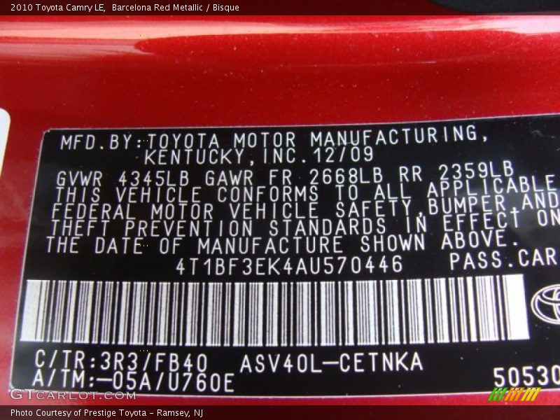 Barcelona Red Metallic / Bisque 2010 Toyota Camry LE