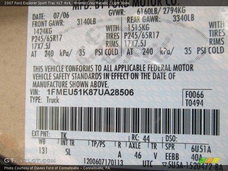 Mineral Grey Metallic / Light Stone 2007 Ford Explorer Sport Trac XLT 4x4