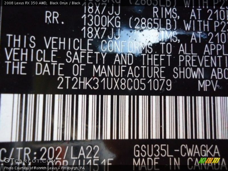 Black Onyx / Black 2008 Lexus RX 350 AWD
