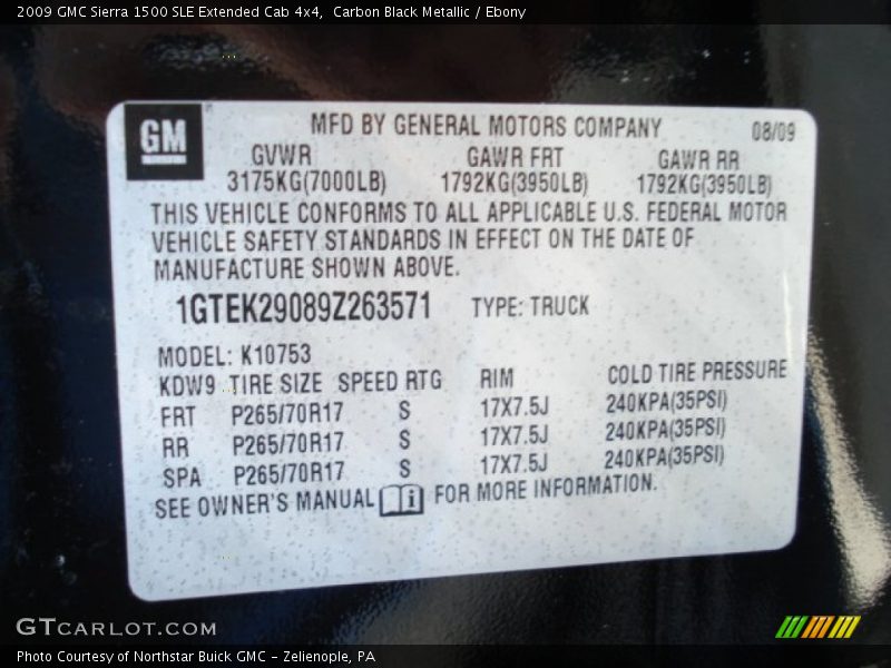 Carbon Black Metallic / Ebony 2009 GMC Sierra 1500 SLE Extended Cab 4x4