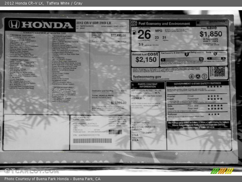 Taffeta White / Gray 2012 Honda CR-V LX