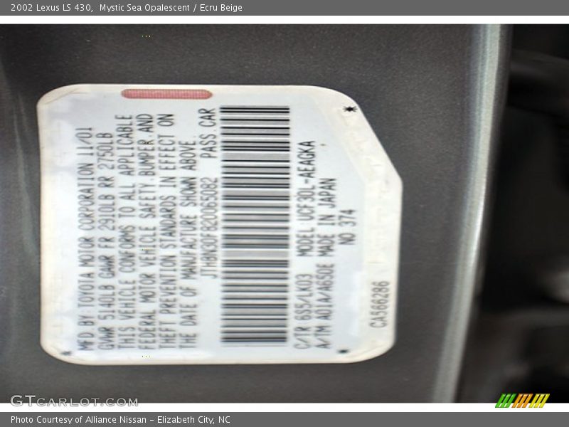 Mystic Sea Opalescent / Ecru Beige 2002 Lexus LS 430