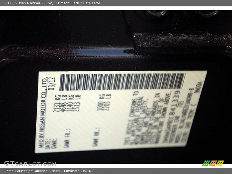 Crimson Black / Cafe Latte 2012 Nissan Maxima 3.5 SV