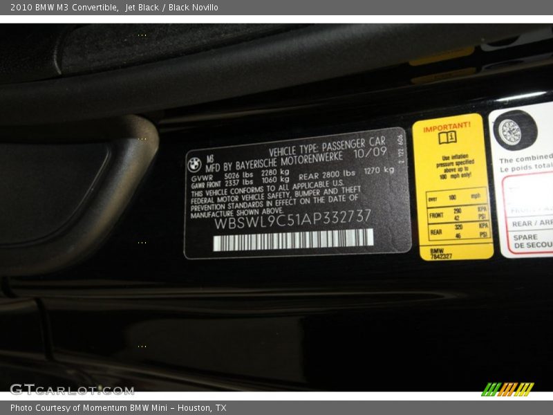Jet Black / Black Novillo 2010 BMW M3 Convertible