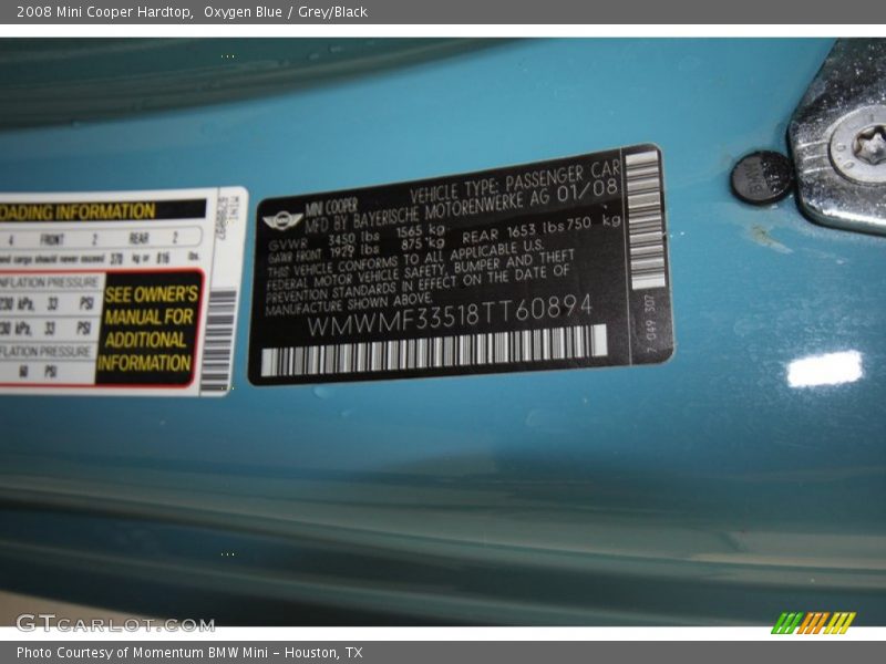 Oxygen Blue / Grey/Black 2008 Mini Cooper Hardtop