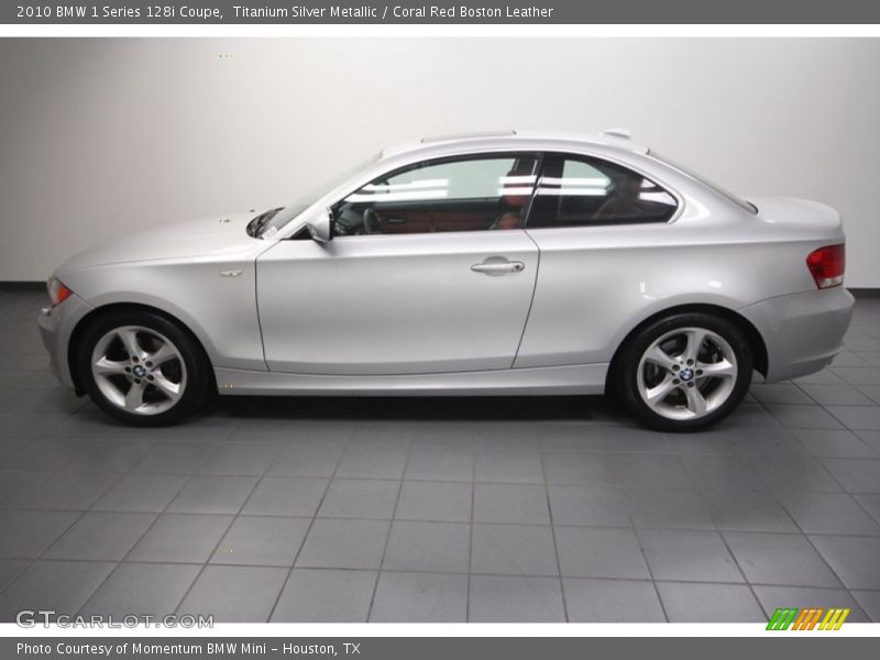 Titanium Silver Metallic / Coral Red Boston Leather 2010 BMW 1 Series 128i Coupe
