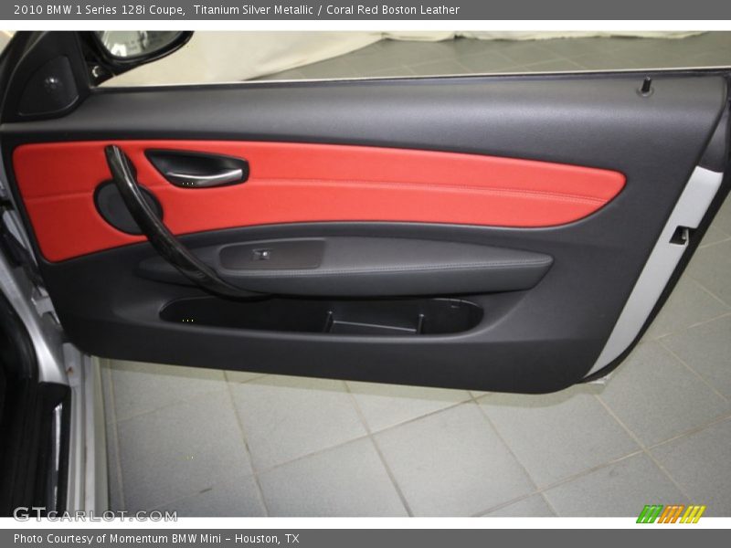 Titanium Silver Metallic / Coral Red Boston Leather 2010 BMW 1 Series 128i Coupe